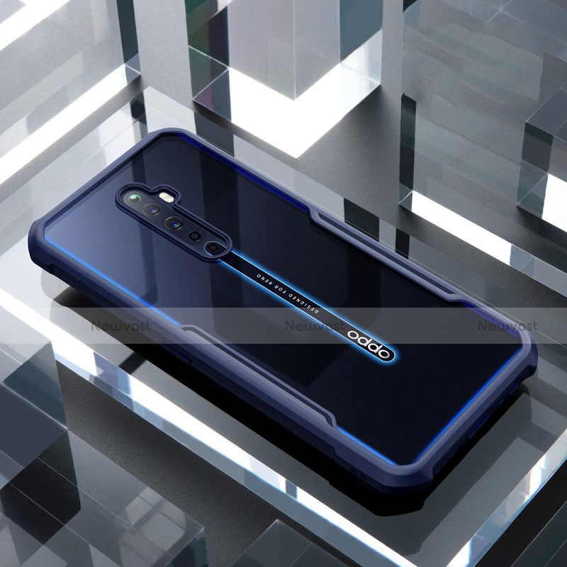 Silicone Transparent Mirror Frame Case Cover for Oppo Reno2 Z Blue