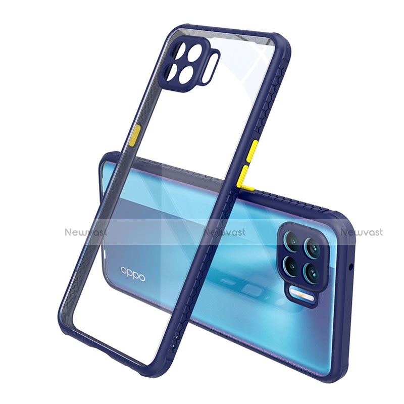 Silicone Transparent Mirror Frame Case Cover for Oppo Reno4 Lite Blue