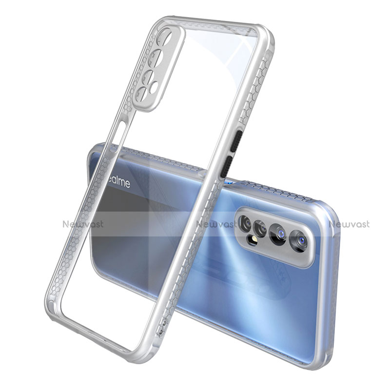 Silicone Transparent Mirror Frame Case Cover for Realme 7 Silver