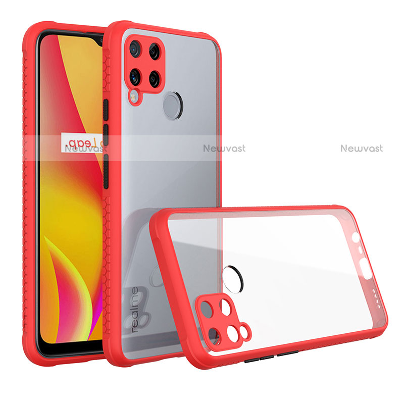 Silicone Transparent Mirror Frame Case Cover for Realme C15 Red