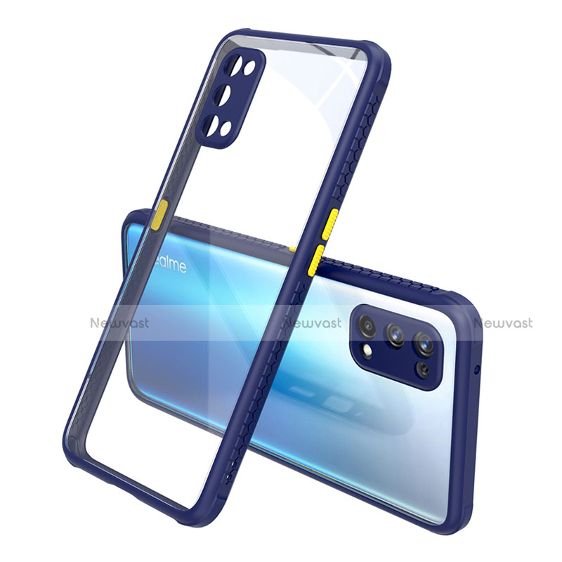 Silicone Transparent Mirror Frame Case Cover for Realme X7 Pro 5G Blue