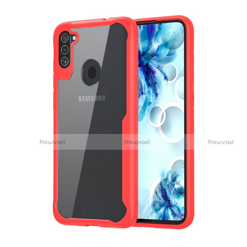 Silicone Transparent Mirror Frame Case Cover for Samsung Galaxy A11 Red