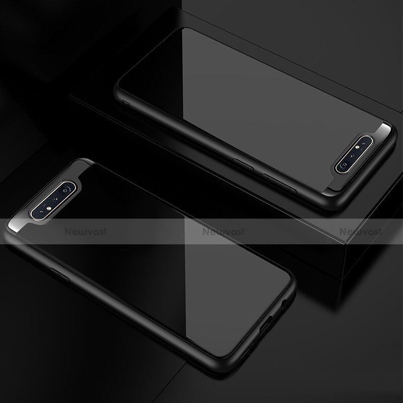 Silicone Transparent Mirror Frame Case Cover for Samsung Galaxy A80 Black