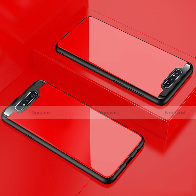 Silicone Transparent Mirror Frame Case Cover for Samsung Galaxy A80 Red