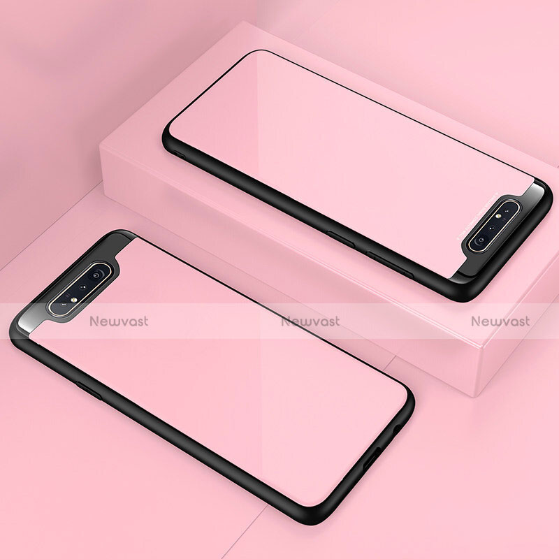 Silicone Transparent Mirror Frame Case Cover for Samsung Galaxy A90 4G Rose Gold