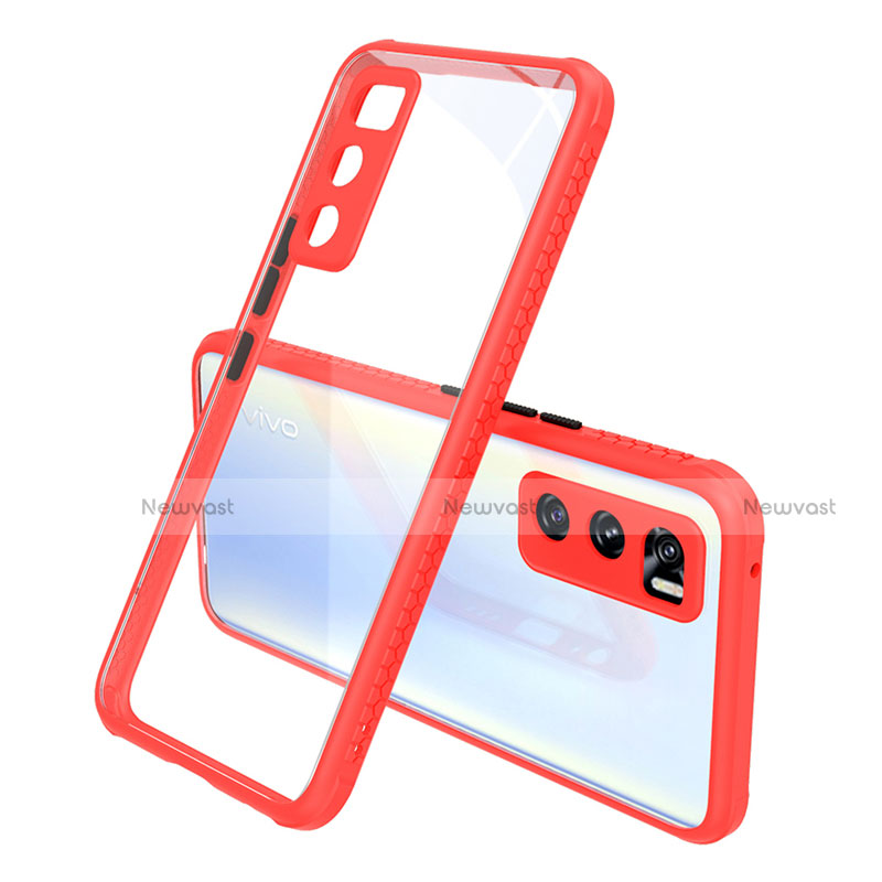 Silicone Transparent Mirror Frame Case Cover for Vivo V20 SE Red