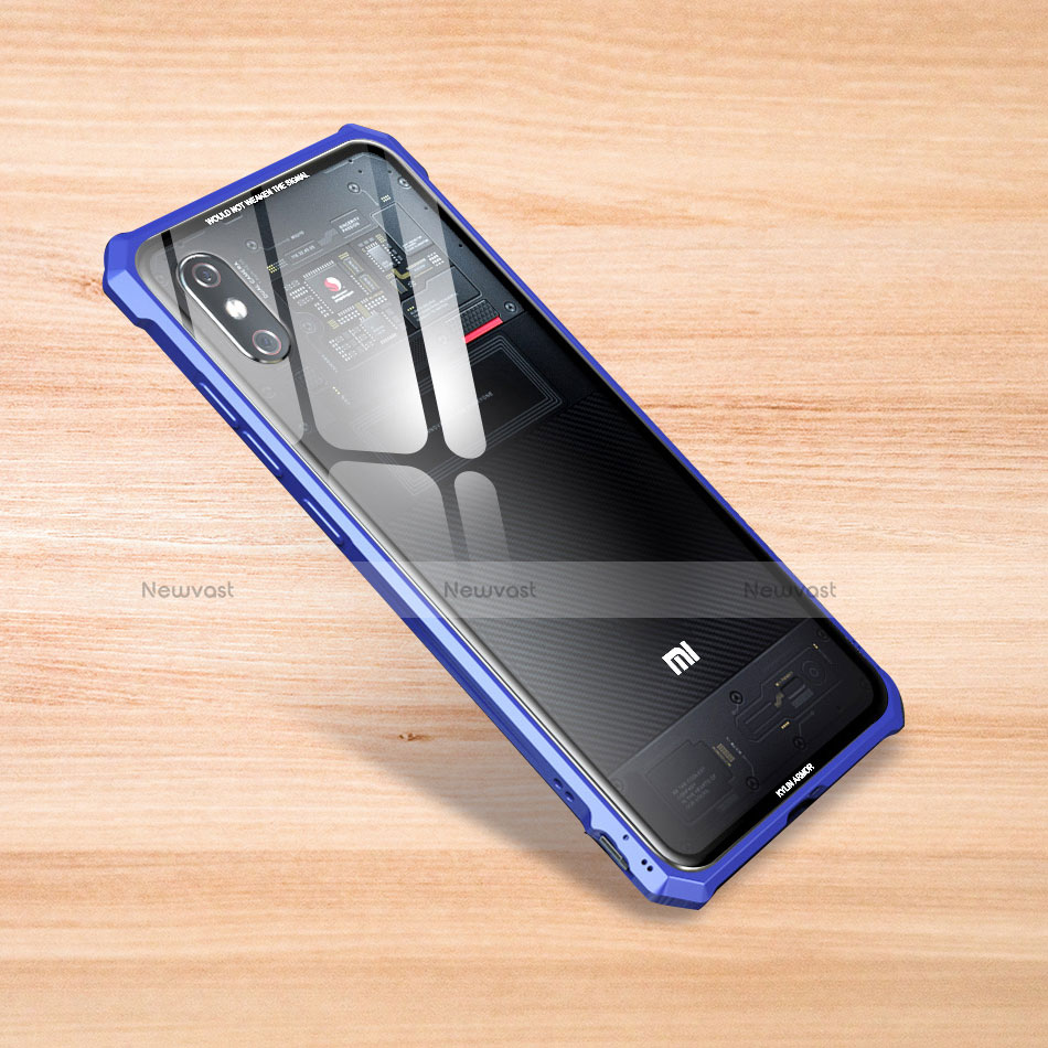 Silicone Transparent Mirror Frame Case Cover for Xiaomi Mi 8 Pro Global Version Blue