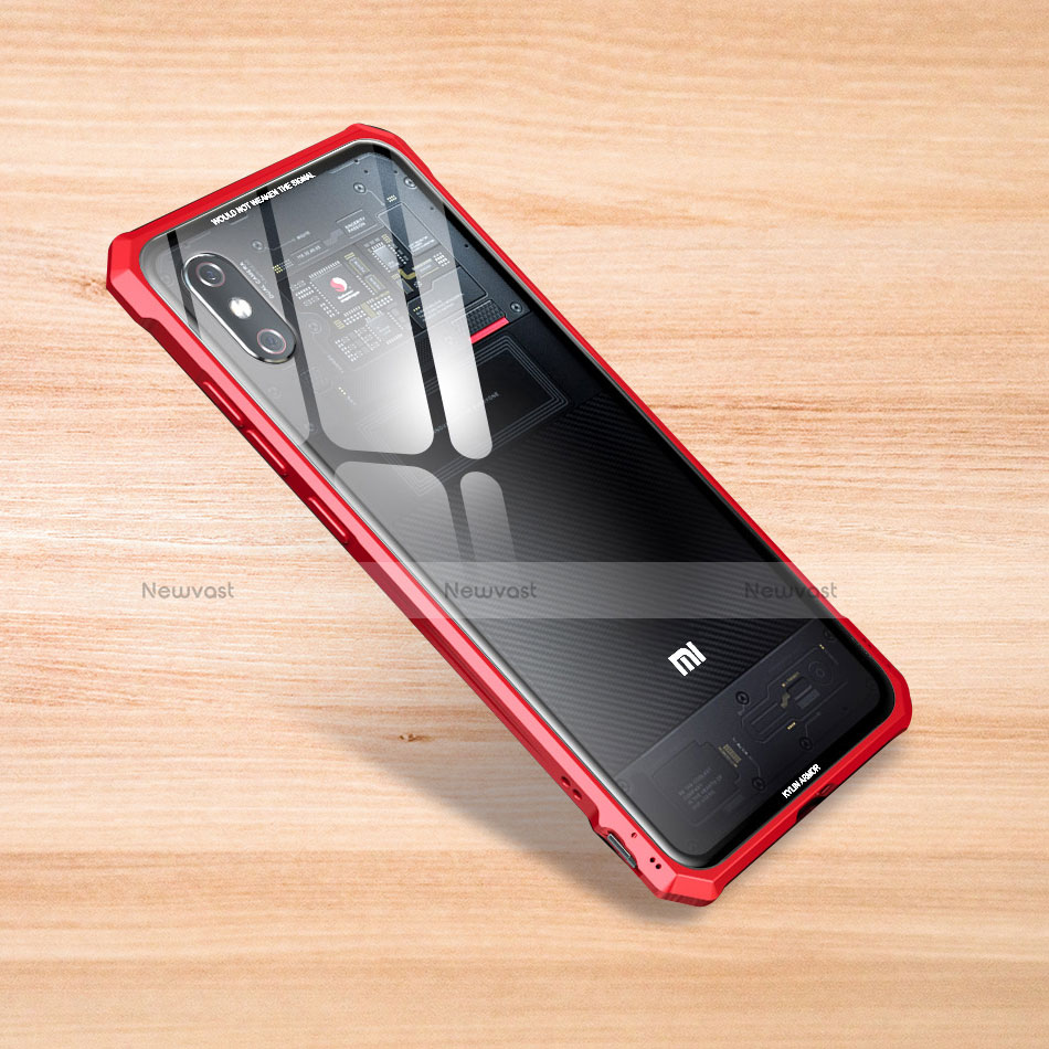 Silicone Transparent Mirror Frame Case Cover for Xiaomi Mi 8 Pro Global Version Red