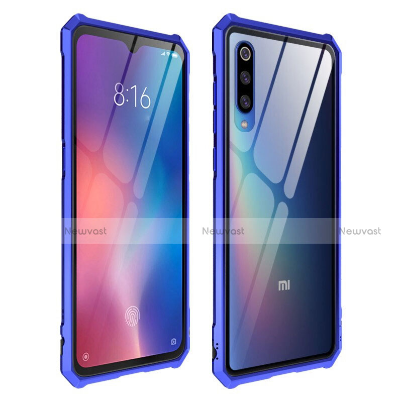 Silicone Transparent Mirror Frame Case Cover for Xiaomi Mi 9 Blue