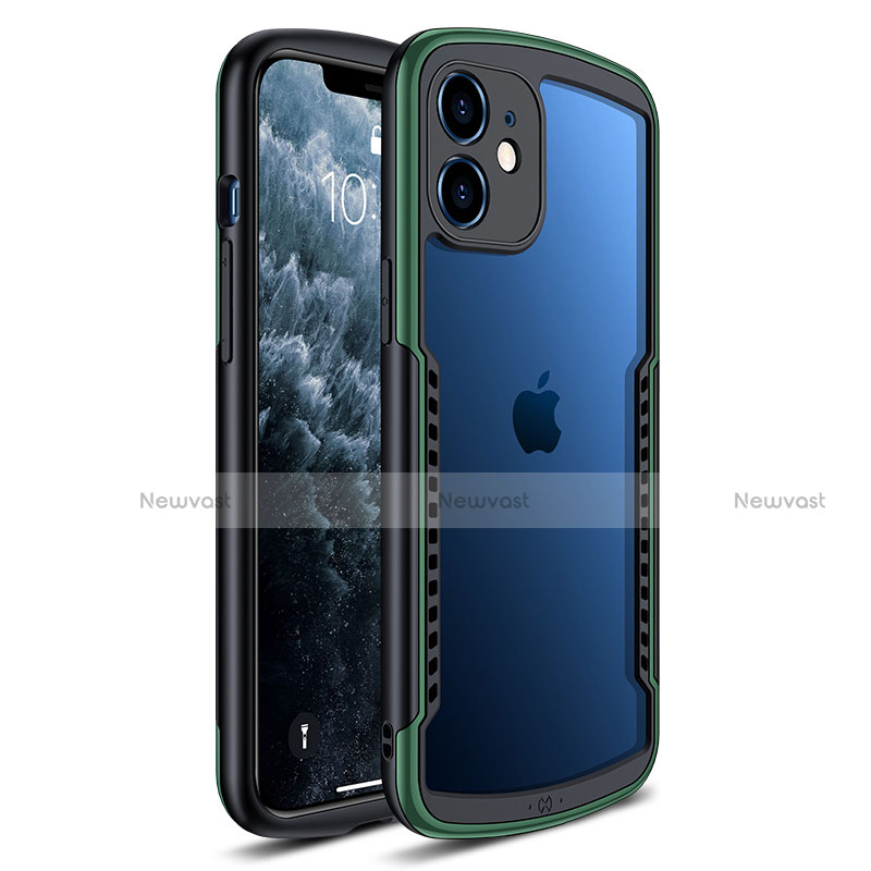 Silicone Transparent Mirror Frame Case Cover H01 for Apple iPhone 12 Green