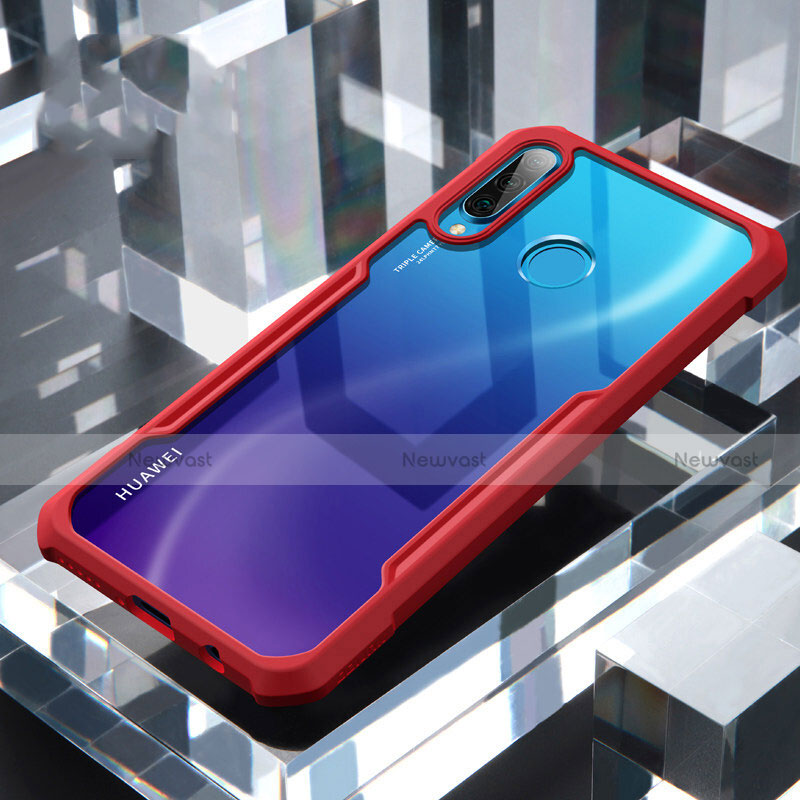 Silicone Transparent Mirror Frame Case Cover H01 for Huawei P30 Lite New Edition Red