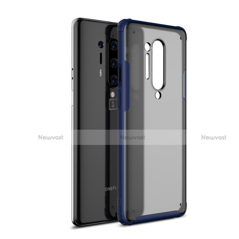 Silicone Transparent Mirror Frame Case Cover H01 for OnePlus 8 Pro Blue