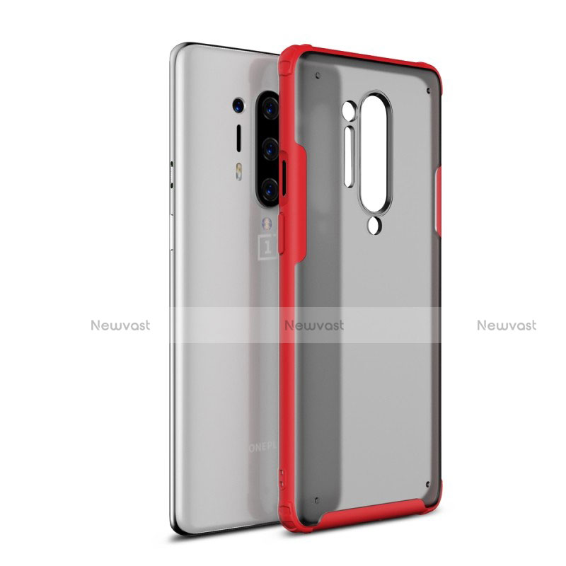 Silicone Transparent Mirror Frame Case Cover H01 for OnePlus 8 Pro Red