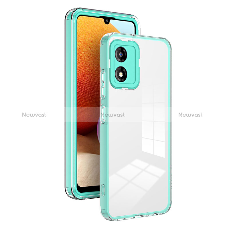 Silicone Transparent Mirror Frame Case Cover H01P for Motorola Moto E13 Green