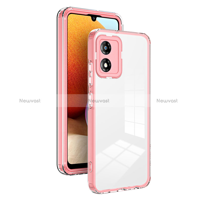 Silicone Transparent Mirror Frame Case Cover H01P for Motorola Moto E13 Rose Gold