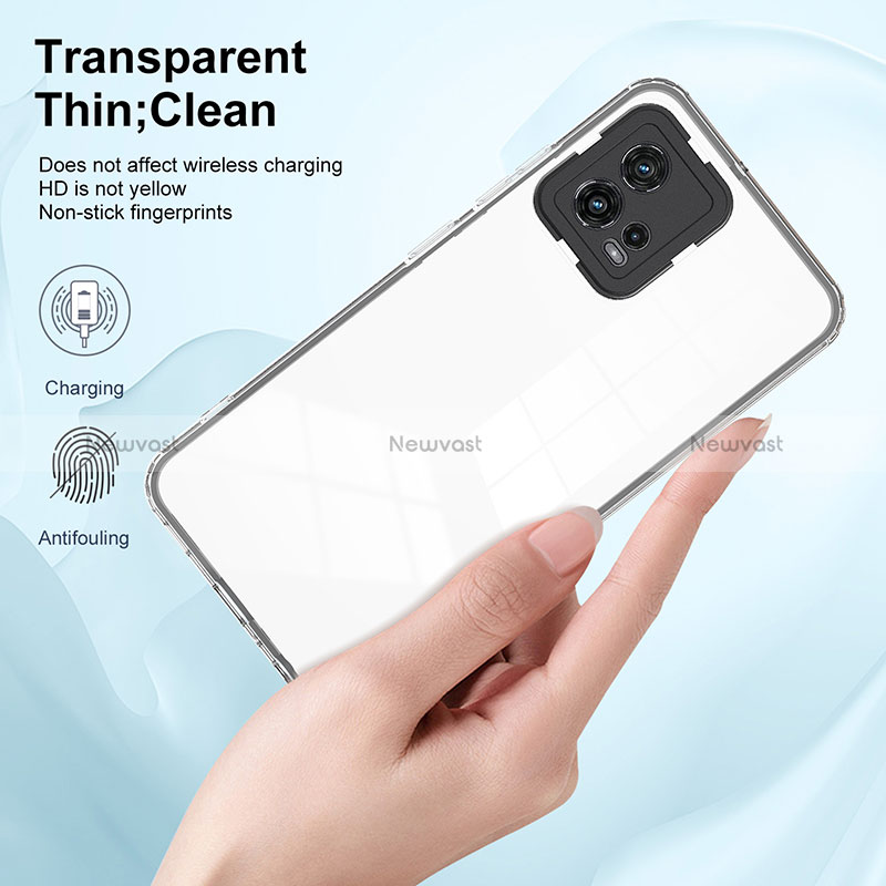 Silicone Transparent Mirror Frame Case Cover H01P for Motorola Moto G72