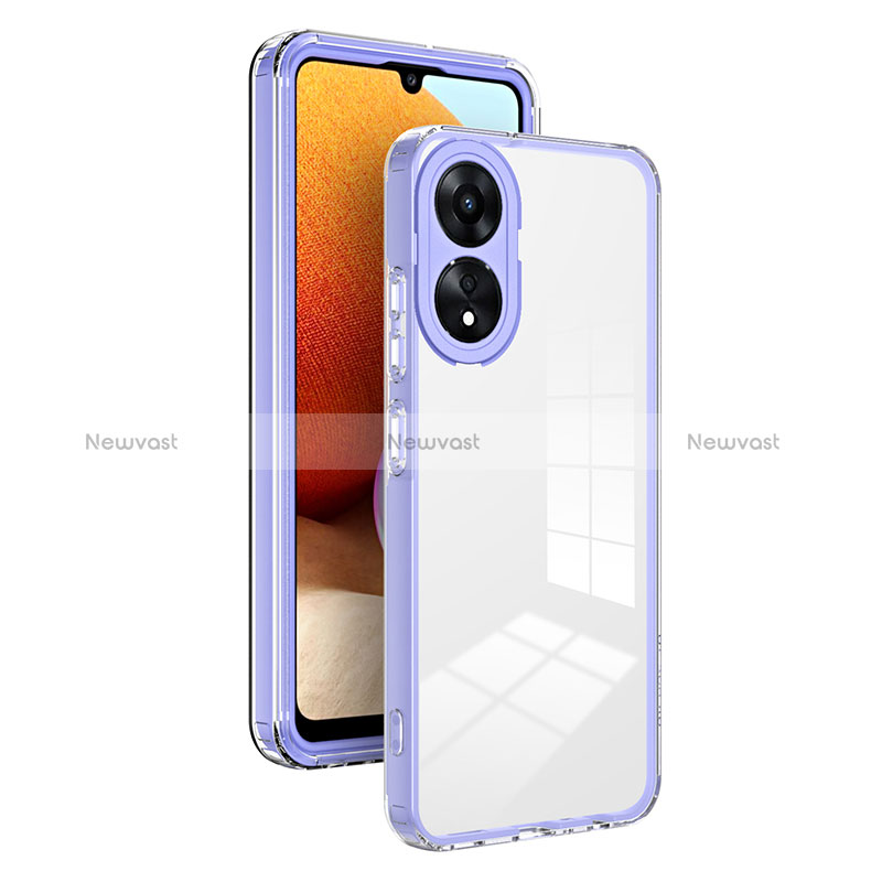 Silicone Transparent Mirror Frame Case Cover H01P for Oppo A58 5G Purple