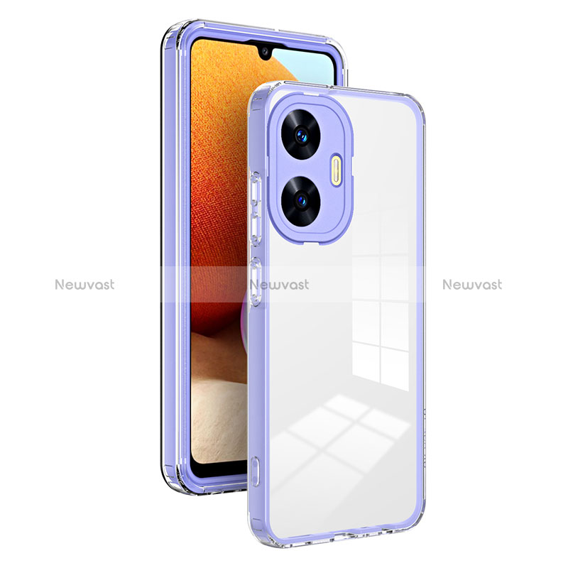 Silicone Transparent Mirror Frame Case Cover H01P for Realme C55 Purple