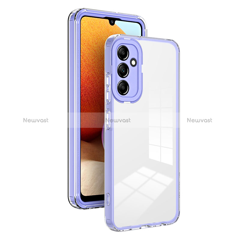 Silicone Transparent Mirror Frame Case Cover H01P for Samsung Galaxy A24 4G Purple