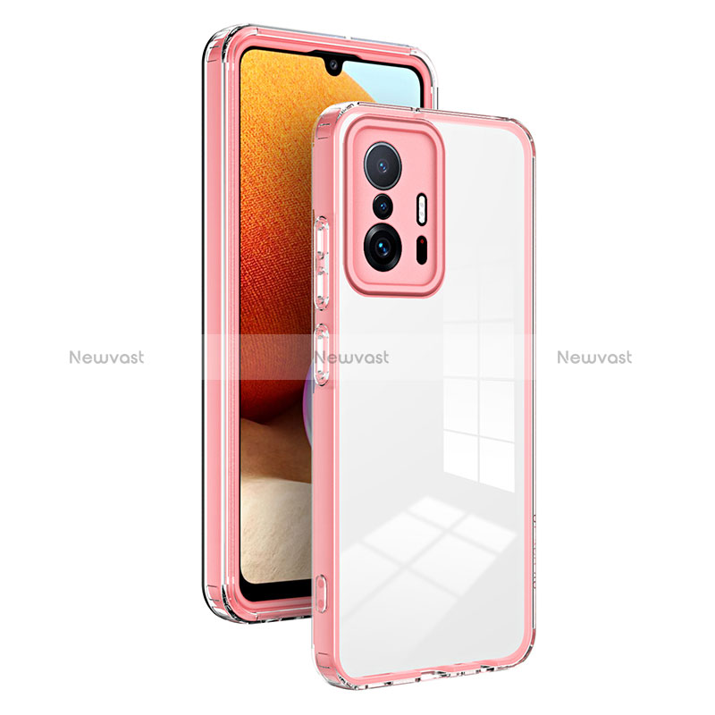 Silicone Transparent Mirror Frame Case Cover H01P for Xiaomi Mi 11T Pro 5G Rose Gold