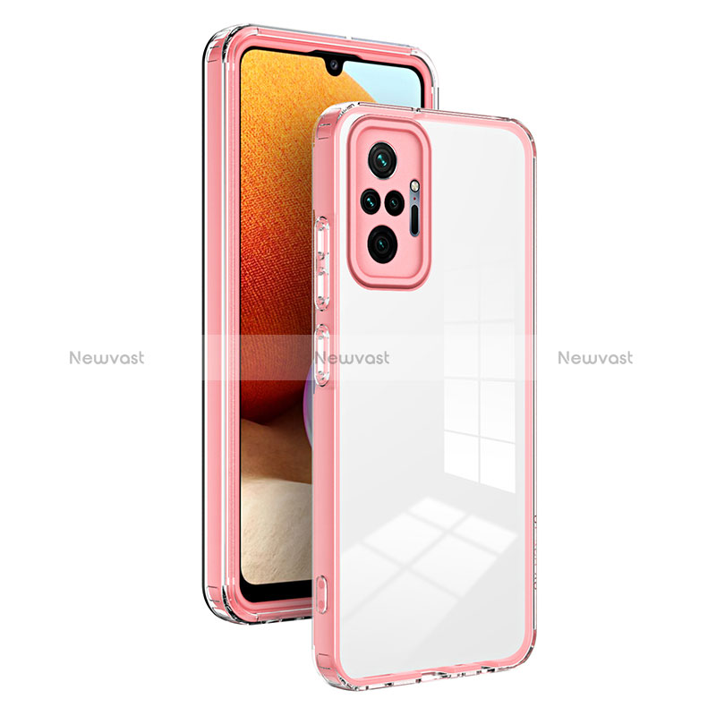 Silicone Transparent Mirror Frame Case Cover H01P for Xiaomi Redmi Note 10 Pro 4G Rose Gold
