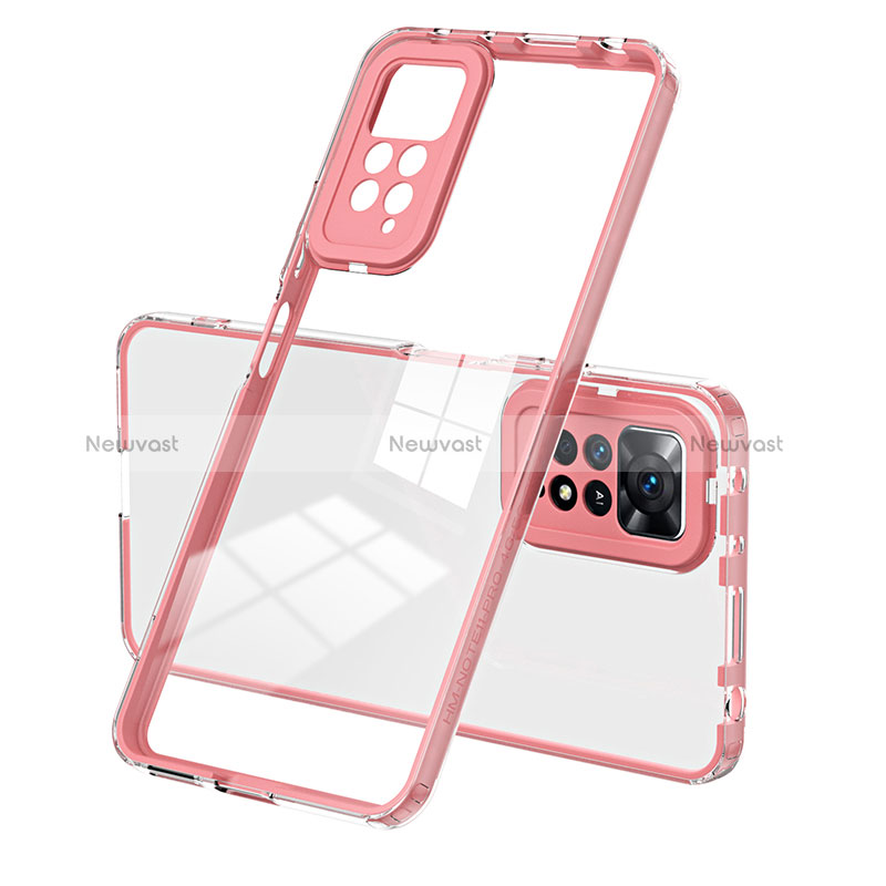 Silicone Transparent Mirror Frame Case Cover H01P for Xiaomi Redmi Note 11 4G (2022) Rose Gold