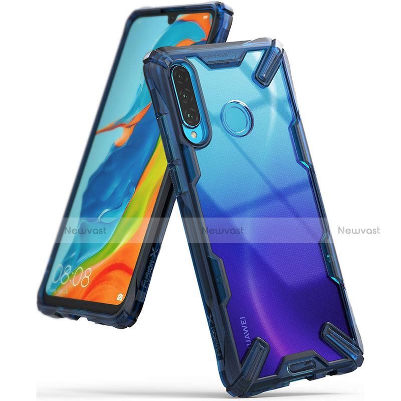 Silicone Transparent Mirror Frame Case Cover H02 for Huawei Nova 4e Blue