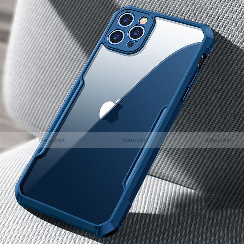 Silicone Transparent Mirror Frame Case Cover H03 for Apple iPhone 12 Pro Max Blue