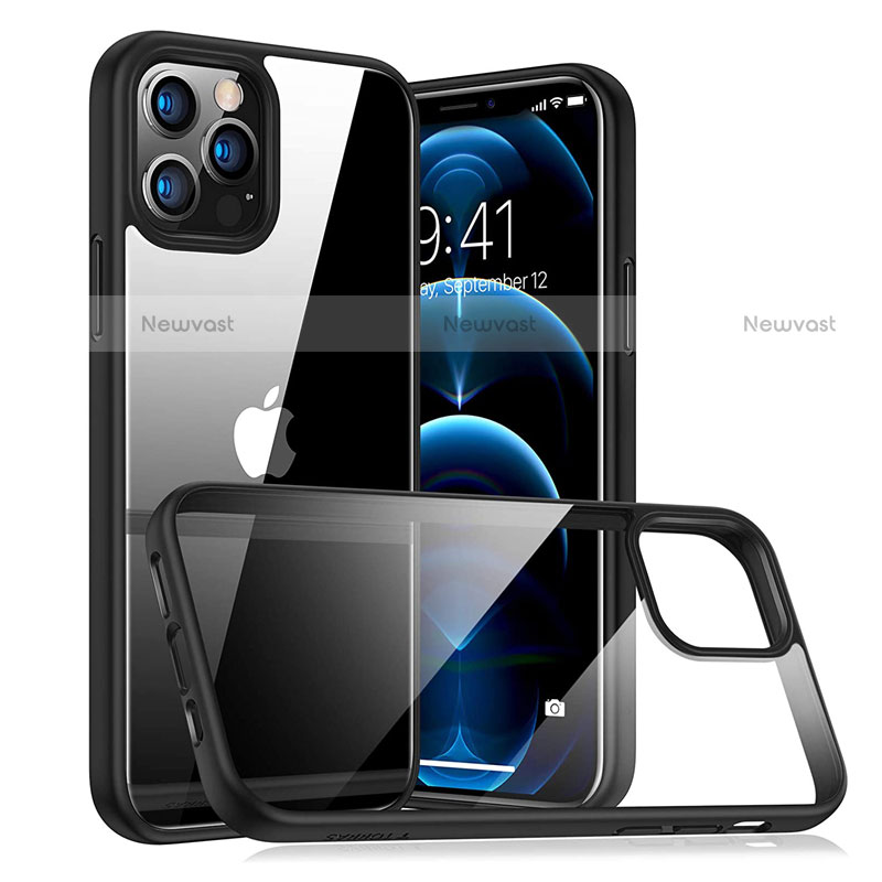 Silicone Transparent Mirror Frame Case Cover H04 for Apple iPhone 12 Pro Black