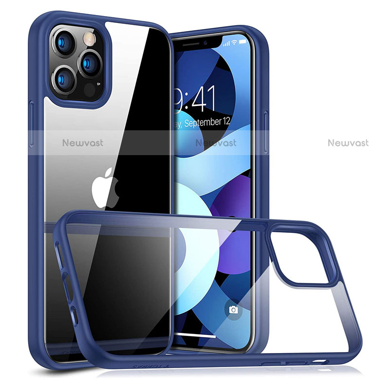 Silicone Transparent Mirror Frame Case Cover H04 for Apple iPhone 12 Pro Blue