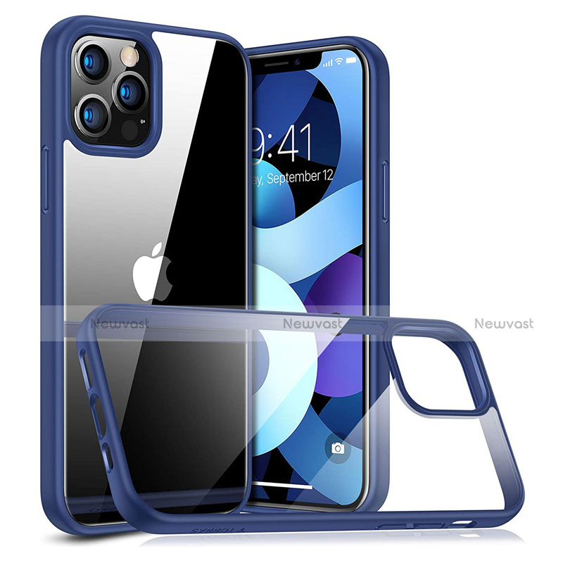 Silicone Transparent Mirror Frame Case Cover H04 for Apple iPhone 12 Pro Max Blue