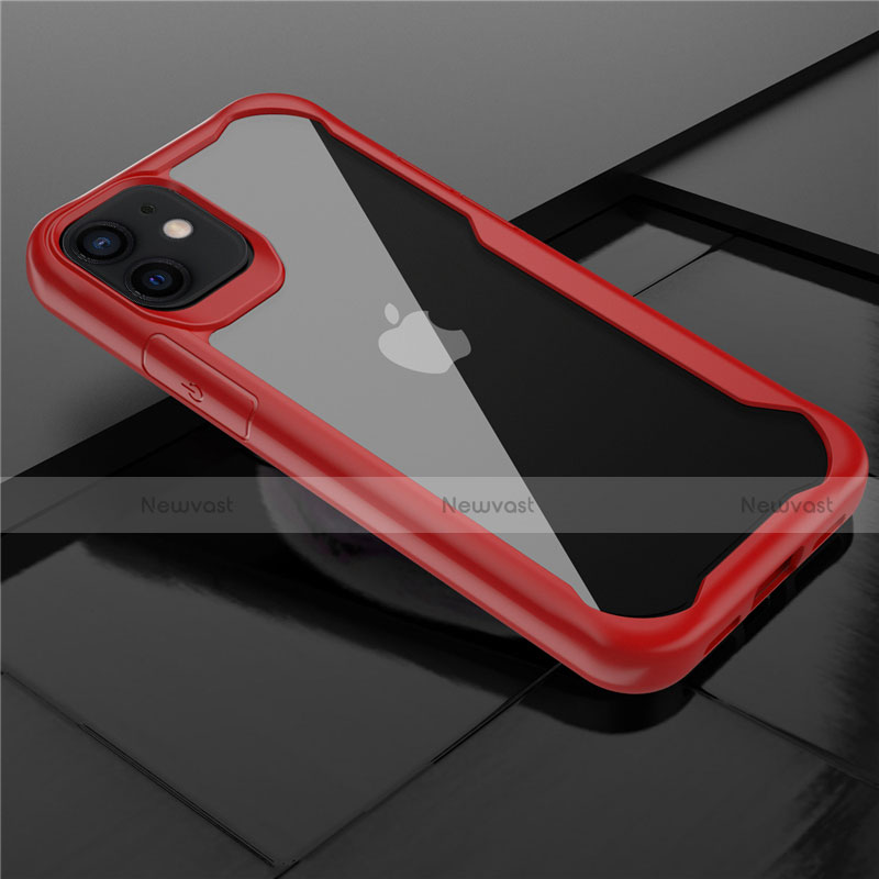 Silicone Transparent Mirror Frame Case Cover M02 for Apple iPhone 12 Mini Red