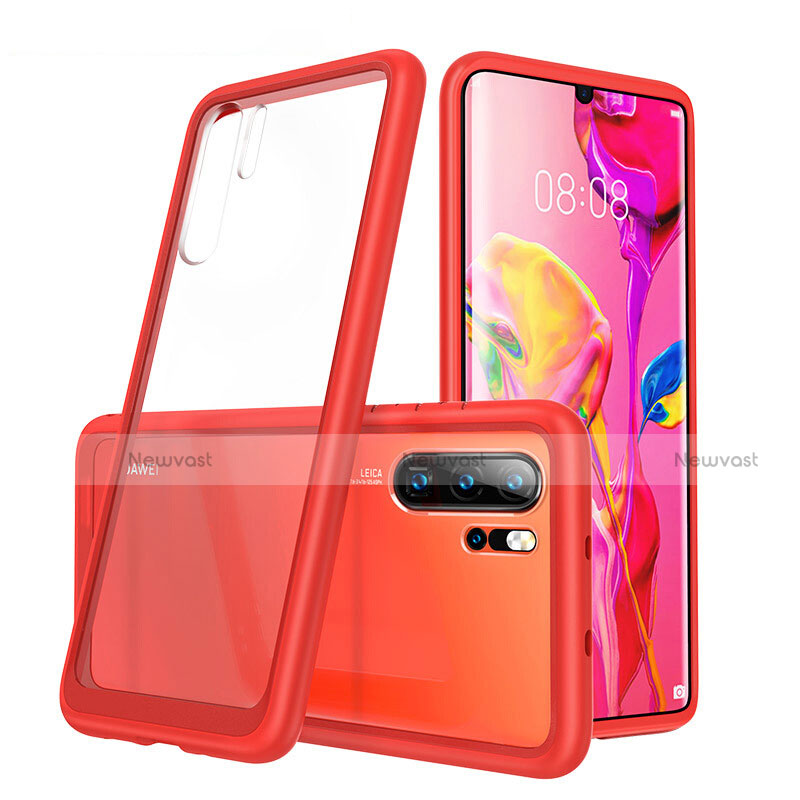 Silicone Transparent Mirror Frame Case Cover M02 for Huawei P30 Pro New Edition Red