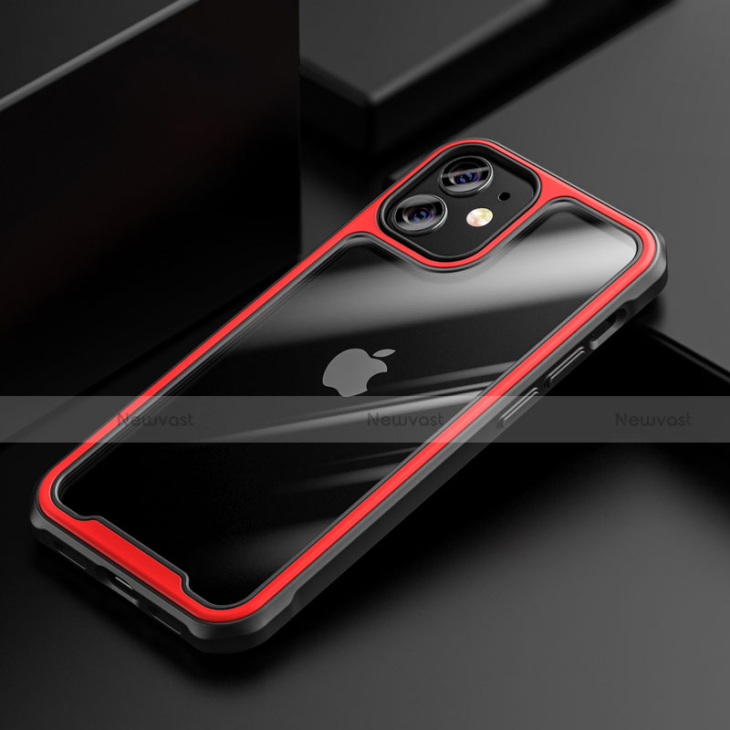 Silicone Transparent Mirror Frame Case Cover M03 for Apple iPhone 12 Mini Red