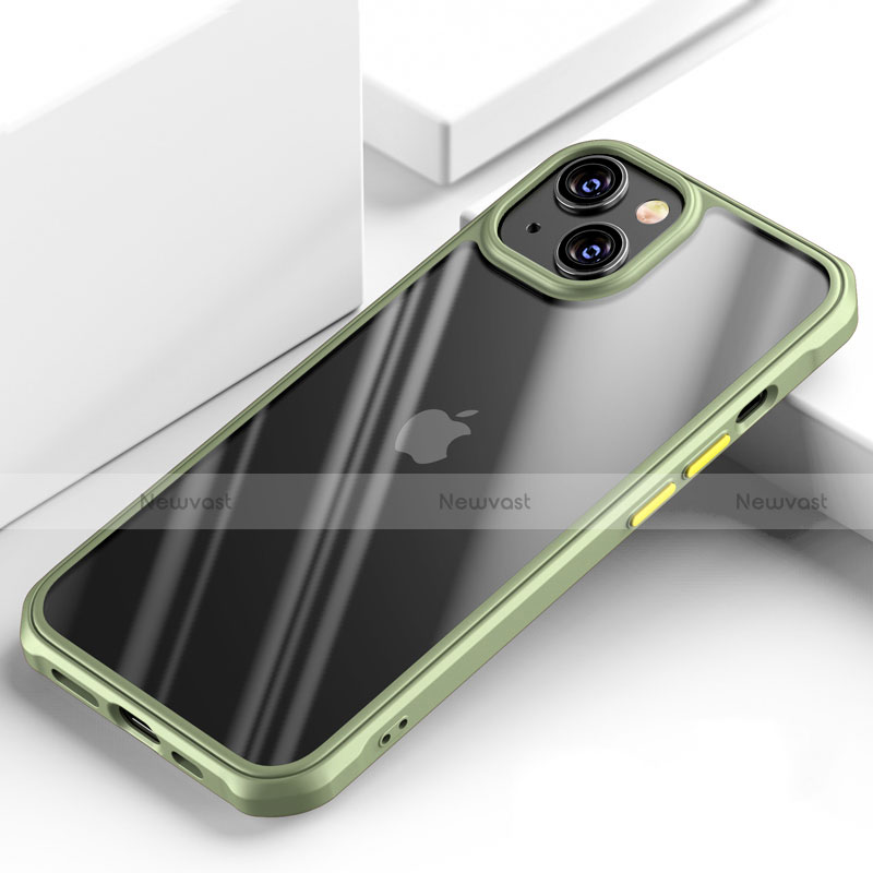 Silicone Transparent Mirror Frame Case Cover M03 for Apple iPhone 14 Green