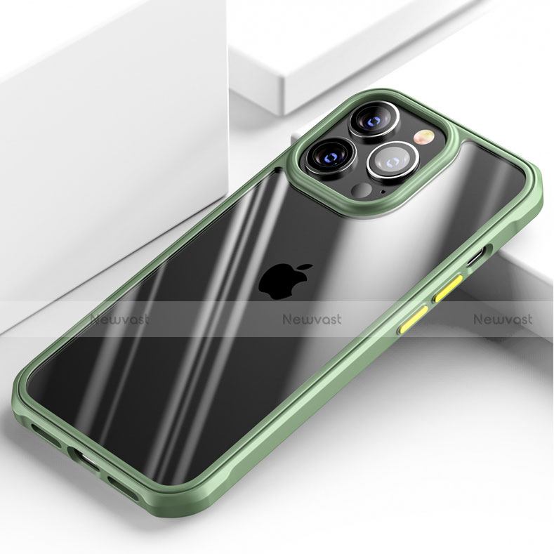 Silicone Transparent Mirror Frame Case Cover M03 for Apple iPhone 14 Pro Green