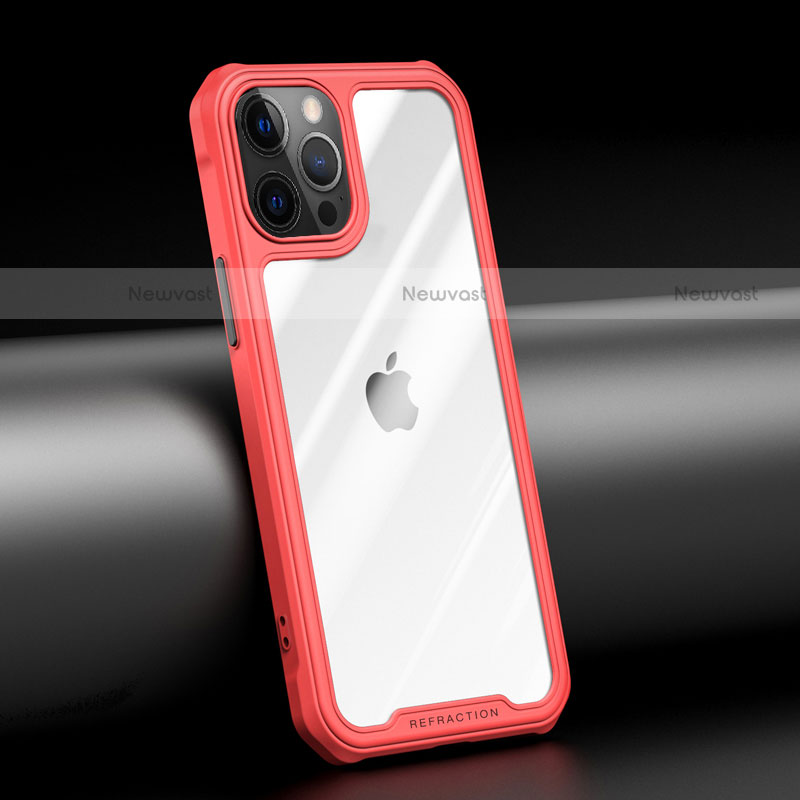 Silicone Transparent Mirror Frame Case Cover M04 for Apple iPhone 12 Pro Red