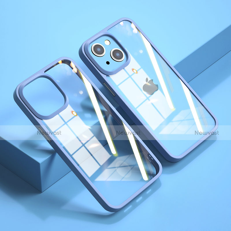 Silicone Transparent Mirror Frame Case Cover M04 for Apple iPhone 15 Blue