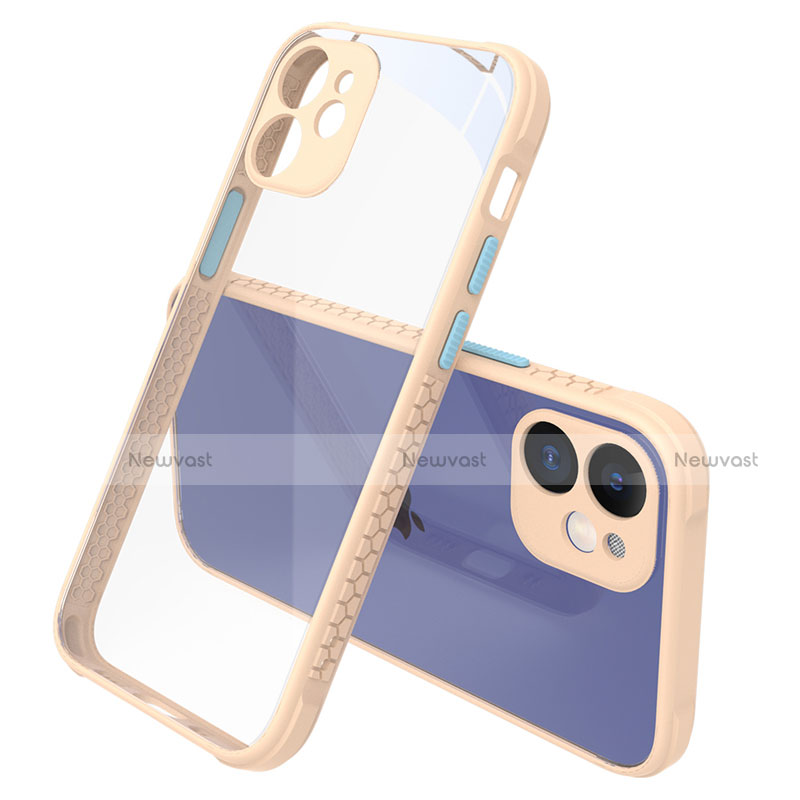 Silicone Transparent Mirror Frame Case Cover M05 for Apple iPhone 12 Gold