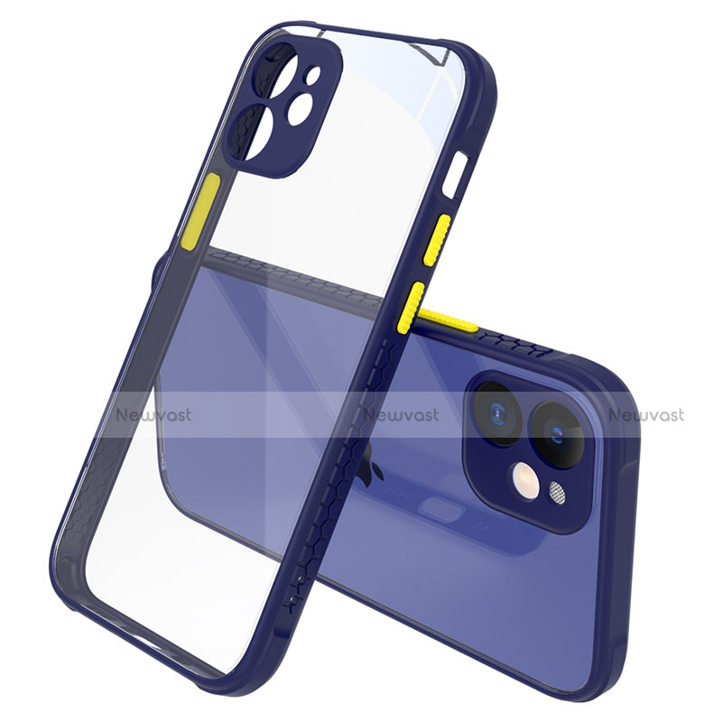 Silicone Transparent Mirror Frame Case Cover M05 for Apple iPhone 12 Mini Navy Blue