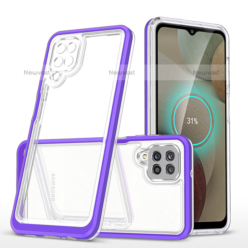 Silicone Transparent Mirror Frame Case Cover MQ1 for Samsung Galaxy A12 Purple