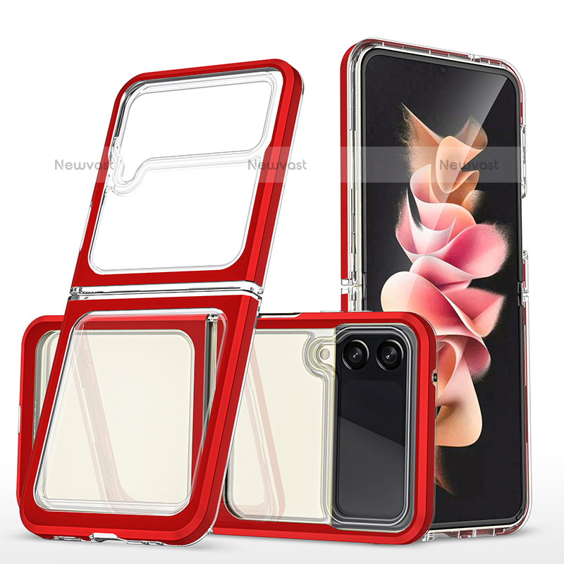 Silicone Transparent Mirror Frame Case Cover MQ1 for Samsung Galaxy Z Flip3 5G Red