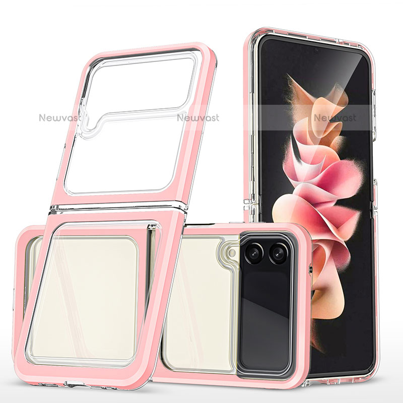 Silicone Transparent Mirror Frame Case Cover MQ1 for Samsung Galaxy Z Flip3 5G Rose Gold