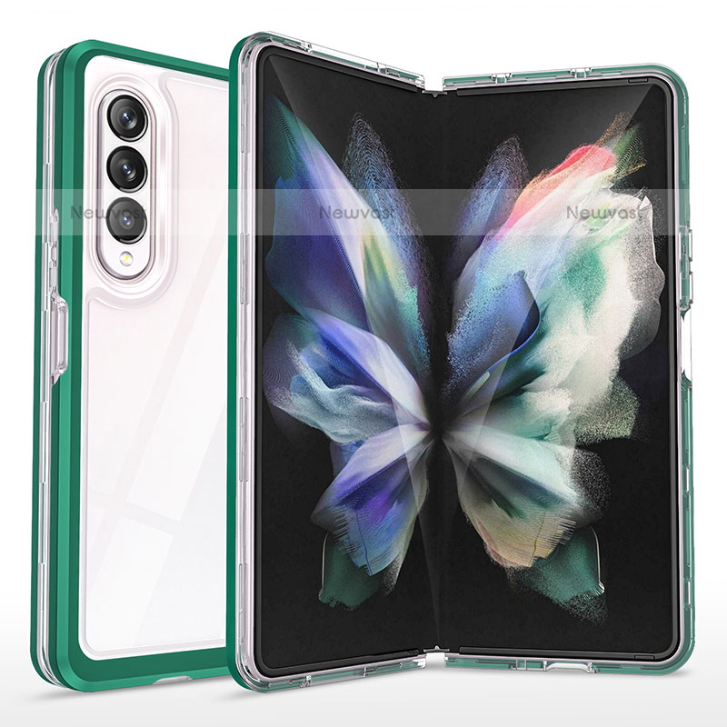 Silicone Transparent Mirror Frame Case Cover MQ1 for Samsung Galaxy Z Fold3 5G Green