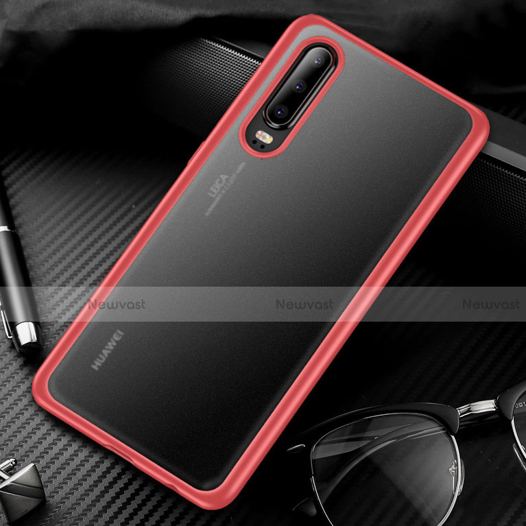 Silicone Transparent Mirror Frame Case Cover T01 for Huawei P30 Red