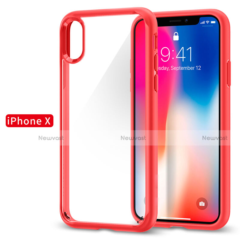 Silicone Transparent Mirror Frame Cover 360 Degrees for Apple iPhone X Red