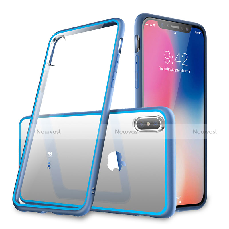 Silicone Transparent Mirror Frame Cover 360 Degrees for Apple iPhone Xs Max Blue