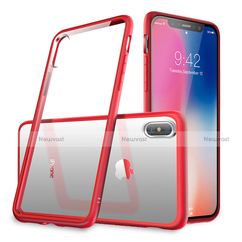 Silicone Transparent Mirror Frame Cover 360 Degrees for Apple iPhone Xs Max Red