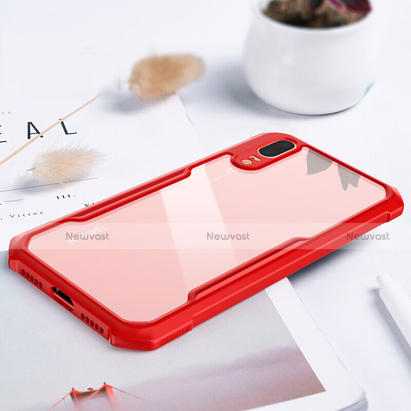 Silicone Transparent Mirror M01 Frame Case Cover for Huawei P20 Red