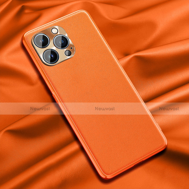 Soft Luxury Leather Snap On Case Cover A01 for Apple iPhone 14 Pro Orange